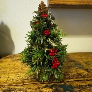 Festive Vintage Plastic Green and Red Holiday Tree Decoration